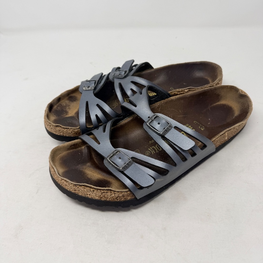 Birkenstock Granby Metallic Blue Grey Strappy Sandals‎ Size 38 Boho Granola
